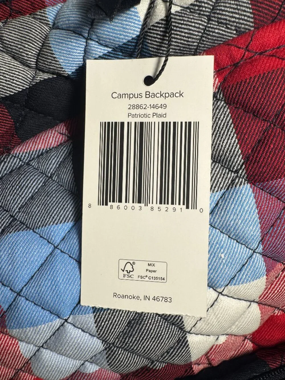 Vera Bradley Campus Backpack in Patriotic Plaid NWT